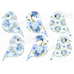 Tüneményes kismadarak kékes árnyalatú rózsa mintákkal