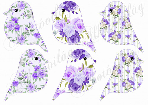 Tüneményes kismadarak lilás árnyalatú rózsa mintákkal