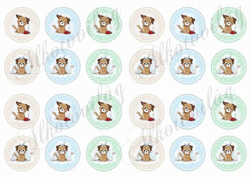 Cuki kutyusok virággal és katicával miniben - 4 cm