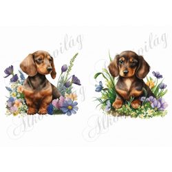Tacskó kutyusok virágokkal 2