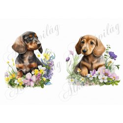 Tacskó kutyusok virágokkal