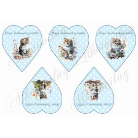   Cuki cicák virágokkal pöttyös szíveken - DRÁGA UNOKÁMNAK SZERETETTEL FELIRATAL