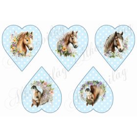 Lovak virágokkal kék alapon fehér pöttyös szíveken