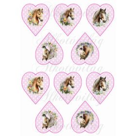   Lovak virágokkal rózsaszín alapon fehér pöttyös szíveken - KICSIBEN