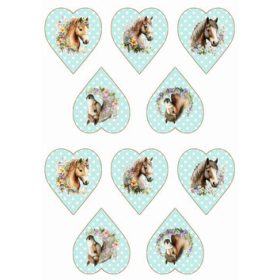   Lovak virágokkal zöld alapon fehér pöttyös szíveken - KICSIBEN