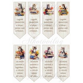 Cuki cicás könyvjelzők fa erezetes alapon