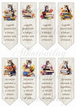 Cuki cicás könyvjelzők fa erezetes alapon