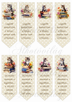 Cuki cicás könyvjelzők pöttyös - BÉZS alapon