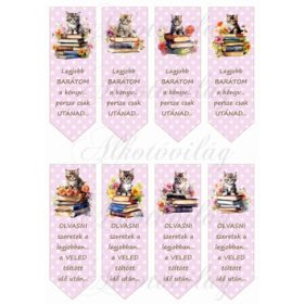 Cuki cicás könyvjelzők pöttyös - RÓZSASZÍN  alapon