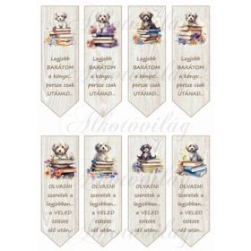 Cuki havanese kiskutyás könyvjelzők fa erezetes alapon