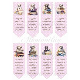   Cuki havanese kiskutyás könyvjelzők pöttyös - RÓZSASZÍN alapon