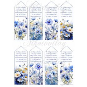 Könyvjelzők kék színű virágokkal, IDÉZETTEL