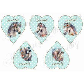 Lovak virágokkal SZERETETTEL felirattal pöttyös szíveken