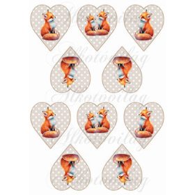   Cuki kézzel festett rókák drapp alapon fehér pöttyös szíveken - kicsiben