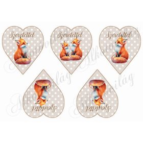   Cuki kézzel festett rókák drapp alapon fehér pöttyös szíveken - szeretettel felirattal