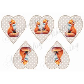   Cuki kézzel festett rókák drapp alapon fehér pöttyös szíveken