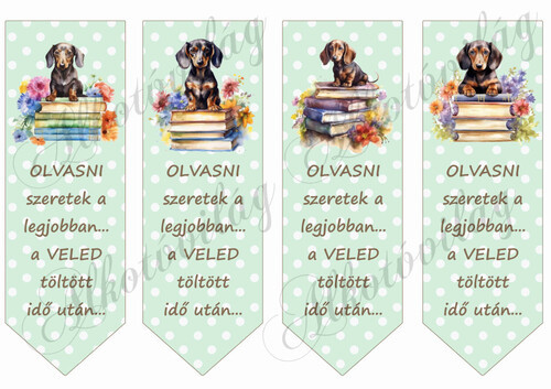 Könyvjelzők tacskó kutyusokkal, felirattal nagyban 2