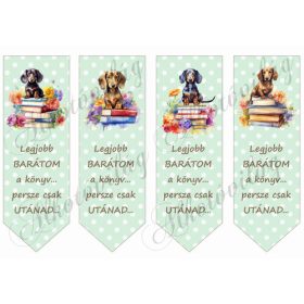 Könyvjelzők tacskó kutyusokkal, felirattal nagyban