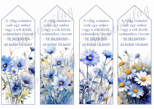 Könyvjelzők kék színű virágokkal, IDÉZETTEL - NAGYBAN