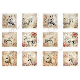 Vintage négyzetek lovakkal, rózsákkal 5,5 x 5,5 cm