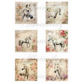 Vintage négyzetek lovakkal, rózsákkal 8 x 8 cm