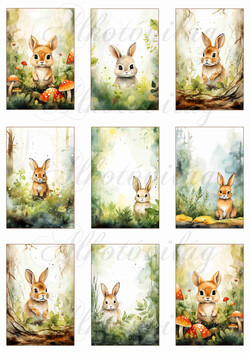 Cuki kézzel festett nyuszis kártyák - 8,5 x 5,5