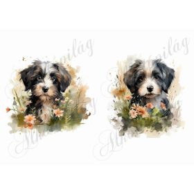   Bolognese, hawanese kutyusok lazac színű virágokkal 4 - kb. 15 x 14,5 cm