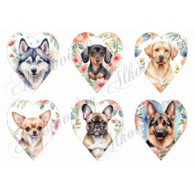 Kutyusok 9 cm magas szívekben - virágokkal