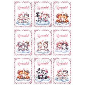   Cuki állatpárok 9 x 6 cm-es kártyákon - SZERETLEK felirattal