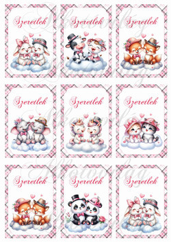 Cuki állatpárok 9 x 6 cm-es kártyákon - SZERETLEK felirattal