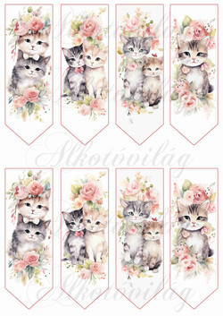 Könyvjelzők cicákkal és rózsákkal vintage stílusban - 13 x 4,3 cm