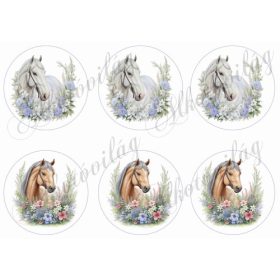 Lovak virágkoszorúkkal 9 cm-es körökben