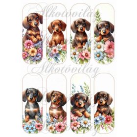 Könyvjelzők cuki tacskókkal és virágokkal - 13 x 4,3 cm