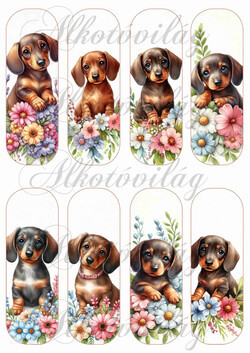 Könyvjelzők cuki tacskókkal és virágokkal - 13 x 4,3 cm