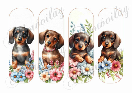 Könyvjelzők cuki tacskókkal és virágokkal - 16,5 x 5,5 cm