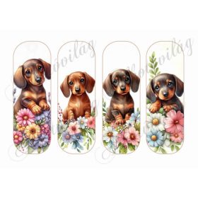   Könyvjelzők cuki tacskókkal és virágokkal 2 - 16,5 x 5,5 cm