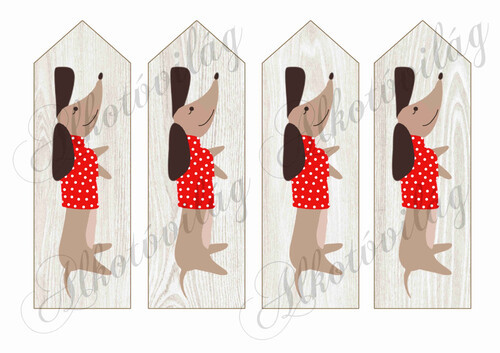 Könyvjelzők hátukon fekvő piros pulcsis vicces tacskóval - 16,5 x 5,5 cm