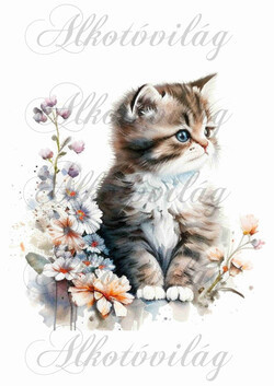 Cuki cica akvarell stílusban festve 1