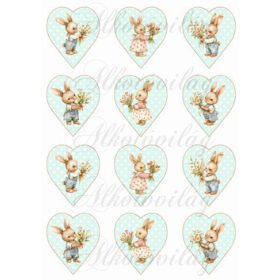 Cuki nyuszik menta árnyalatú pöttyös szíveken - 6,5 cm