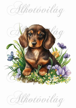 Tacskó kutyus virágokkal 1