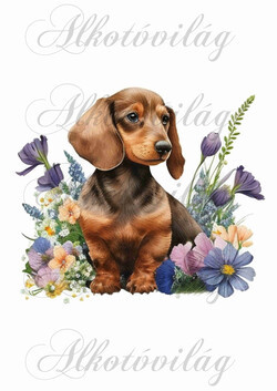Tacskó kutyus virágokkal