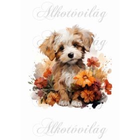 Bolognese, hawanese kutyus virágokkal 2 - kb. 17,5  x 18 cm