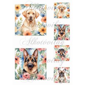   Kutyusok virágokkal 11 x 11 és 5,5 x 5,5 cm-es négyzetekben