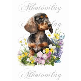 Tacskó kutyus virágokkal - 20 x 17 cm