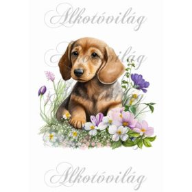 Tacskó kutyus virágokkal - kb. 18  x 19 cm
