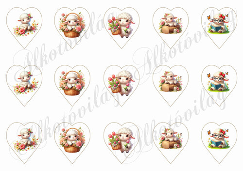 Tüneményes báránykák 5 x 4,5 cm-es szívekben