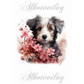 Bolognese, hawanese kutyus virágokkal 2 - kb. 18 x 17,5 cm