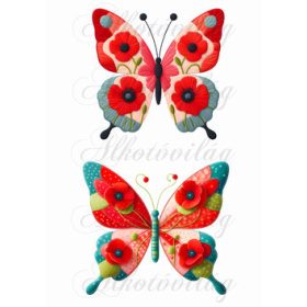 Patchwork pillangó pipacsokkal - 13 cm magas