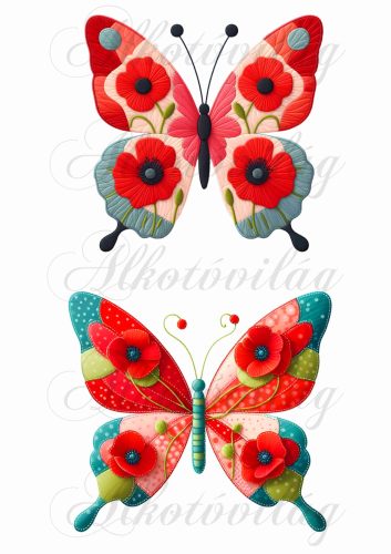 Patchwork pillangó pipacsokkal - 13 cm magas