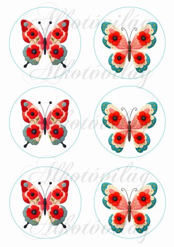 Patchwork pillangó pipacsokkal - 9 cm-es körökben